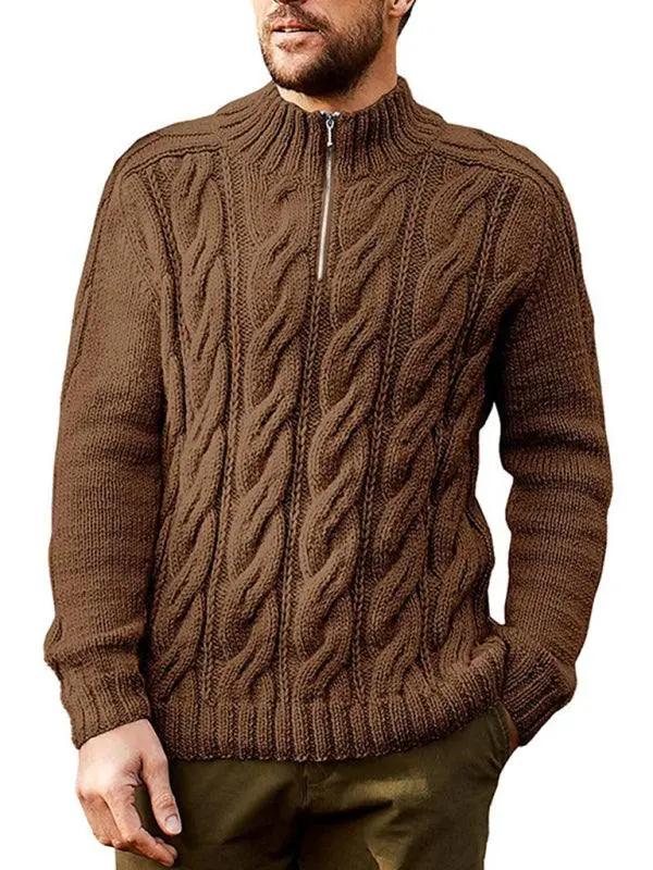 Apparel - Stylish Men's Solid Color Half-Zip Turtleneck Sweater for Co - Apparel | MENLL